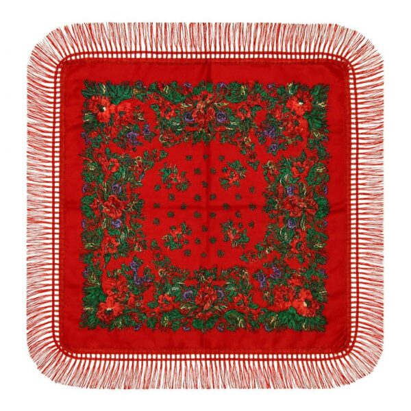 Batic tradițional roșu cu franjuri din cașmir 95x95 cm – elegant și versatil